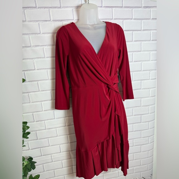 MARINA Red Ruffled Wrap Dress with Tie Front/size M - Picture 10 of 10